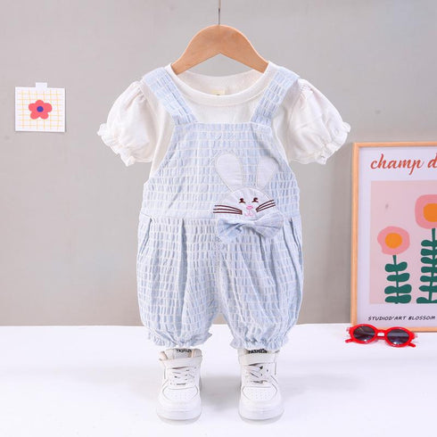 Girls' Cute Casual Suspenders Two-piece Set